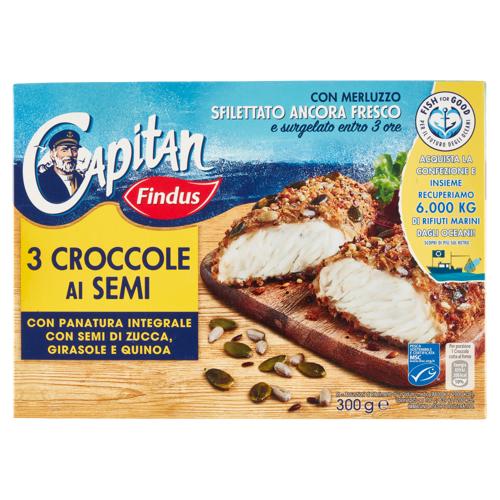 Capitan Findus 3 Croccole ai Semi con 100% Filetti di Merluzzo 300 g