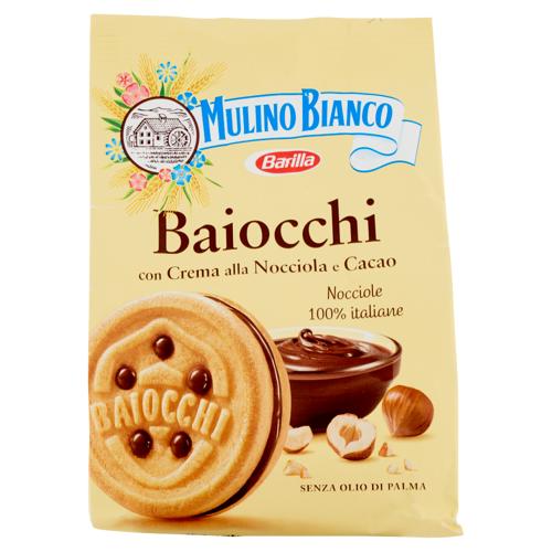 Mulino Bianco Baiocchi Biscotti Snack Farciti con Crema alla Nocciola e Cacao 260g