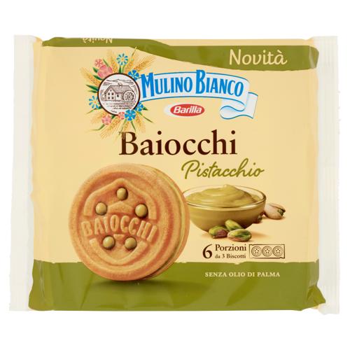 Mulino Bianco Baiocchi Biscotti Snack Farciti con Crema al Pistacchio 168g