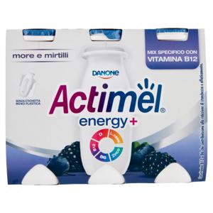 Actimel Energy+ yogurt da bere arricchito con zinco, calcio, vitamine, gusto more e mirtilli 6x100ml