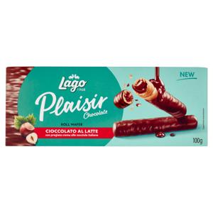 Lago Plaisir Chocolate Roll Wafer Cioccolato al Latte con pregiata crema alle nocciole italiane 100g