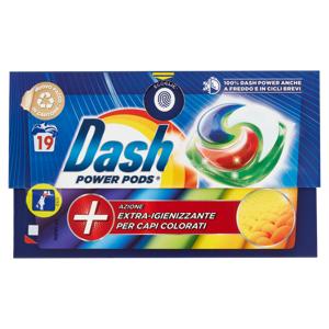 Dash Power Pods Detersivo Lavatrice Capsule, Azione Extra-Igienizzante Colorati, 19 Lavaggi 488,3 g