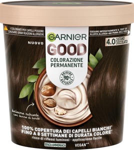 Garnier GOOD 4.0 Castano Cioccolato, colorazione permanente senza ammoniaca, 90% origine naturale