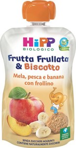 HiPP Biologico Frutta Frullata & Biscotto Mela, pesca e banana con frollino 90 g