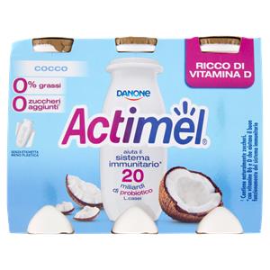 ACTIMEL, Yogurt da Bere con Vit B6 e D per il Sistema Immunitario, 0% grassi, gusto Cocco, 6X100G