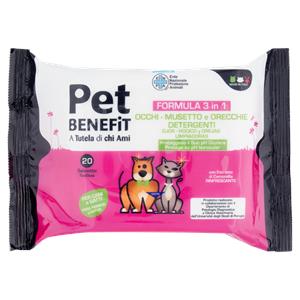 Pet Benefit Occhi - Musetto e Orecchie Salviette Detergenti per Cani e Gatti 20 pz
