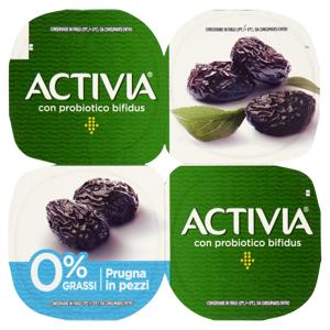 ACTIVIA Yogurt con Probiotico Bifidus, 0% Grassi, gusto Prugna, 4x125g