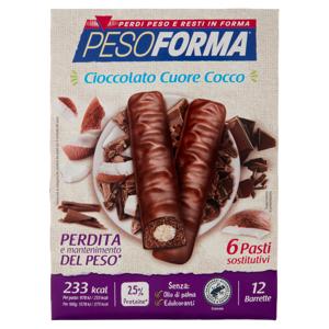 Pesoforma Cioccolato Cuore Cocco, sostitutivo del pasto ricco di fibre, 237 kcal per pasto, 12 x 31g