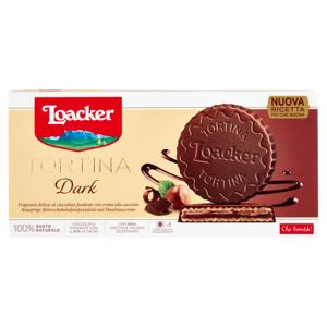 Loacker Tortina Dark Wafer ricoperto di cioccolato fondente con crema nocciole 100% italiane 3x21g