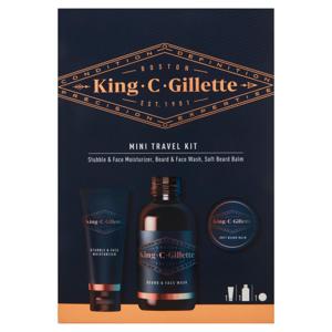 King C. Gillette Mini Kit Viaggio Cura Barba e Viso: Crema Idratante + Detergente + Balsamo Delicato