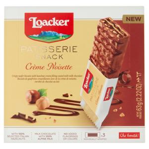 Loacker Patisserie Snack Wafer Crème Noisette con nocciole ricoperti di cioccolato al latte 3 x 21 g