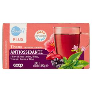 Plus Tisana Antiossidante a base di Rosa canina, Ibisco, Tè verde, Aronia e Timo 20 Filtri 50 g