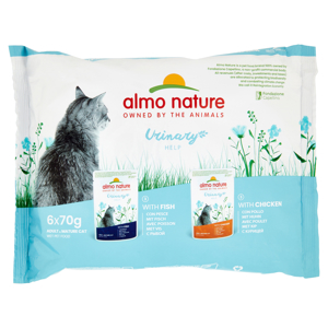 almo nature Urinary Help Adult & Mature Cat 3 con Pesce, 3 con Pollo 6 x 70 g