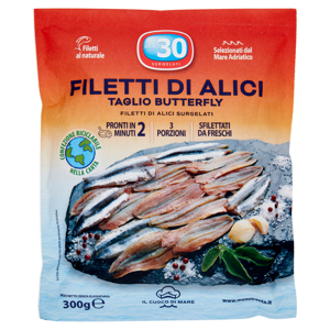Meno 30 Il Cuoco di Mare Filetti di Alici Surgelati Taglio Butterfly 300 g