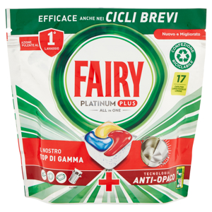 Fairy Pastiglie Lavastoviglie Platinum Plus Anti-Opaco, Detersivo Piatti Limone, 17 Capsule 264 g