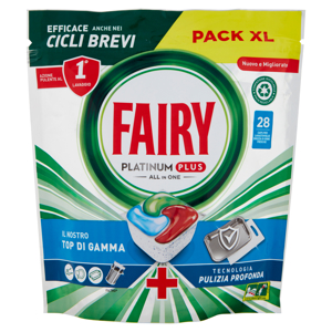 Fairy Pastiglie Lavastoviglie Platinum Plus Pulizia Profonda, Detersivo Piatti Erbe 28 Capsule 434 g