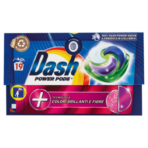 Dash Power Pods Detersivo Lavatrice Capsule, Tecnologia Colori Brillanti e Fibre, 19 Lavaggi 478,8 g