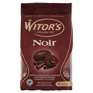 Witor's Noir Ovetti di Cioccolato Fondente con Cremoso Ripieno e Granella di Cacao 150 g