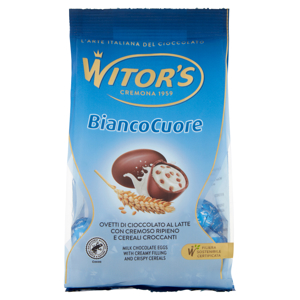 Witor's Bianco Cuore Ovetti di Cioccolato al Latte con Cremoso Ripieno e Cereali Croccanti 150 g