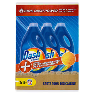 Dash Power Detersivo Liquido Lavatrice, Azione Extra-Igienizzante Colorati, 3x18=54 Lavaggi 3x900ml