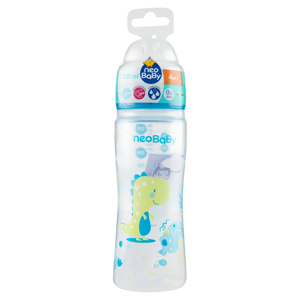 neo Baby Biberon Plastica Collo Largo 330 ml 4m+ Dino Blu