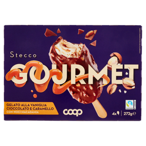 Stecco Gourmet Gelato alla Vaniglia, Cioccolato e Caramello con Noci Macadamia 4 x 68 g