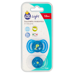 neo Baby Light Succhietto Anatomico in Silicone 12m+ Dino Blu 2 pz