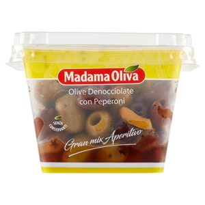 Madama Oliva Gran mix Aperitivo Olive Denocciolate con Peperoni 220 g