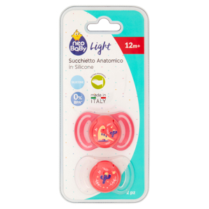 neo Baby Light Succhietto Anatomico in Silicone 12m+ Dino Rosa 2 pz