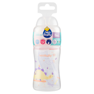 neo Baby Biberon Plastica Collo Largo 150 ml 0m+ Dino Arancio