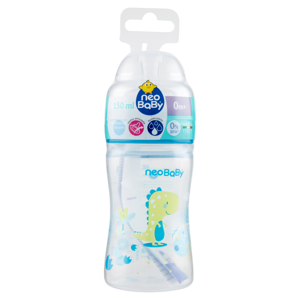 neo Baby Biberon Plastica Collo Largo 150 ml 0m+ Dino Blu