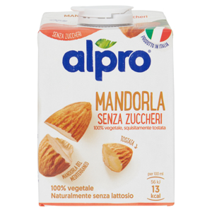 Alpro Mandorla Senza Zuccheri, Bevanda alla Mandorla 100% vegetale con vitamine B2, B12 e D, 500 ml