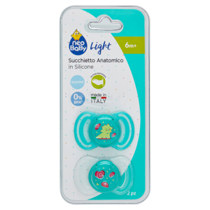 neo Baby Light Succhietto Anatomico in Silicone 6m+ Dino Verde 2 pz