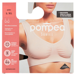 pompea Seamless Brassiere Spalla Larga in Microfibra Tg. L/XL Nero