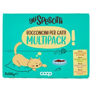 Bocconcini per Gatti Multipack Agnello Pollo, Salmone Trota, Manzo Vitello, Pollo Fegato 12 x 100 g
