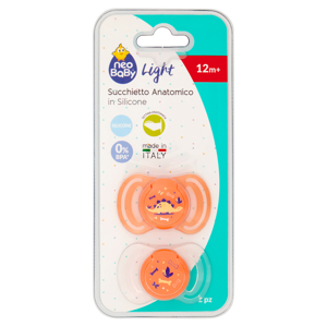 neo Baby Light Succhietto Anatomico in Silicone 12m+ Dino Arancio 2 pz