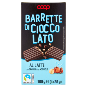 Barrette di Cioccolato al Latte con Granella di Nocciole 4 x 25 g