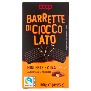 Barrette di Cioccolato Fondente Extra con Granella di Mandorle 4 x 25 g
