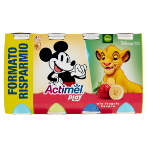 Actimel Play yogurt da bere per bambini arricchito di vitamine,gusto banana-fragola Disney100 8x100g