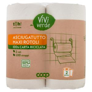 Asciugatutto Maxi Rotoli 100% Carta Riciclata 2 veli 100 strappi 2 pz