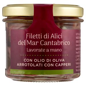 Filetti di Alici del Mar Cantabrico con Olio di Oliva Arrotolati con Capperi 110 g