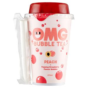 OMG Bubble Tea Peach + Popping Strawberry Flavour Bubbles 270 ml