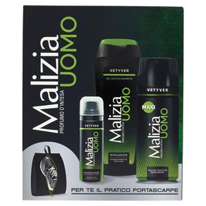 Malizia Uomo Profumo d'Intesa Vetyver Schiuma da Barba 50mL + Deodorant 175mL + Doccia Shampoo 250mL