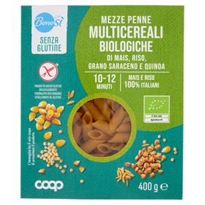 Mezze Penne Multicereali Biologiche di Mais, Riso, Grano Saraceno e Quinoa Senza Glutine 400 g