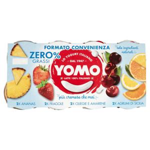 Yomo Yogurt Zero% Grassi Ananas, Fragole, Ciliegie e Amarene, Agrumi di Sicilia 8 x 125 g