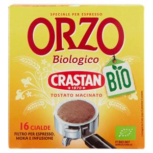 Crastan Bio Orzo Biologico Tostato Macinato Cialde Filtro per Espresso, Moka e Infusione 16 x 6 g