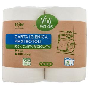 Carta Igienica Maxi Rotoli 100% Carta Riciclata 2 veli 400 strappi 4 pz