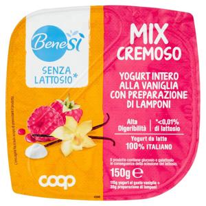 Senza Lattosio* Mix Cremoso Yogurt Intero alla Vaniglia con Preparazione di Lamponi 150 g