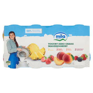 mila Yogurt Zero Grassi 2 Ananas - 2 Fragola - 2 Pesca - 2 Frutti di Bosco 8 x 125 g