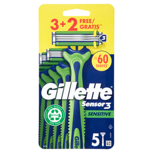 Gillette Sensor3 Sensitive Rasoio da Uomo Usa e Getta - 3 rasoi + 2 Gratis